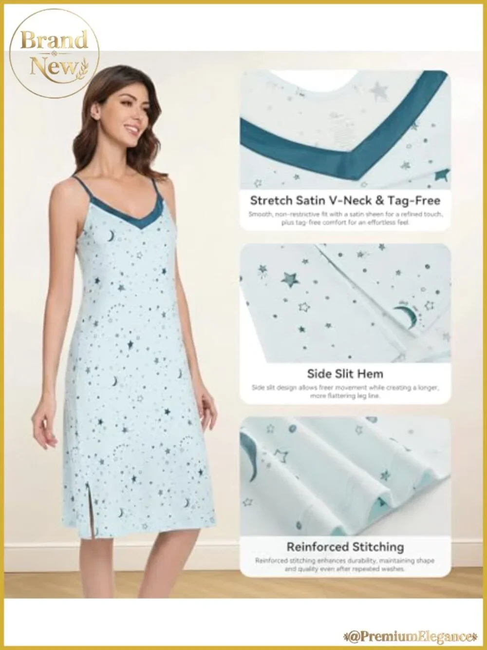 Bamboo Viscose Slip Dress V-Neck Satin Chemise Nightgown Cooling Sleepwear